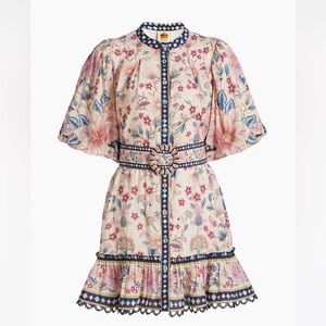Farm Rio Superbloom Belted Puff Sleeve Minidress